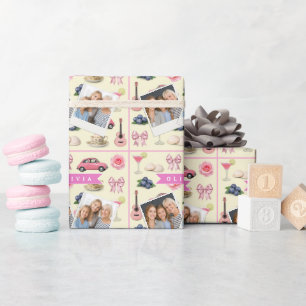 Papier Cadeau Ruban de cocktail rose coquette personnalisé adora