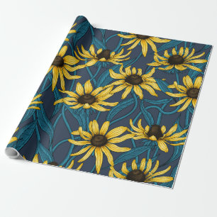 Papier Cadeau Rudbekia jaune sur la marine