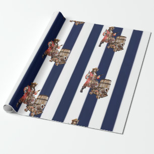 Papier Cadeau Rum PARTY PIRATE bleu & blanc Papier à enveloppeme