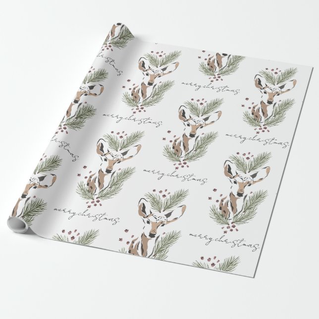 Papier Cadeau Russe aquarelle Cerf Motif de Noël (Déroulé)