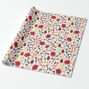 Papier Cadeau Russe Folk Art Rouge Jaune Et Noir feuille