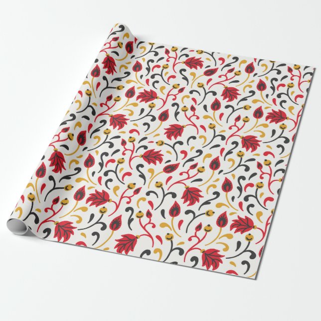 Papier Cadeau Russe Folk Art Rouge Jaune Et Noir feuille (Déroulé)