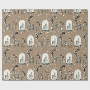 Papier Cadeau Russe Kraft Scandinave stags lumières de Noël
