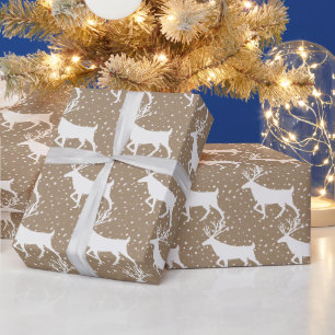 Papier Cadeau Russe Kraft White Stag Reindeer Snowfall