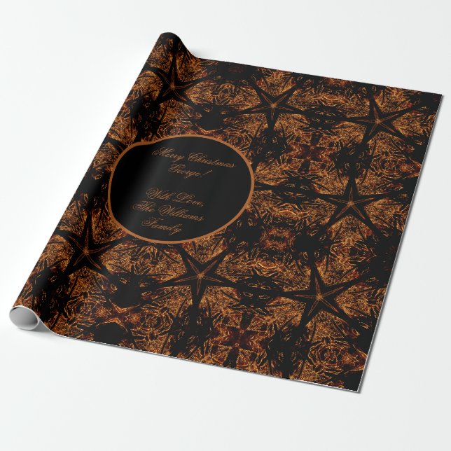 Papier Cadeau Russe Noël Black Brown Orange Stars Motif (Déroulé)