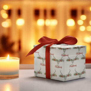 Papier Cadeau Russe Pays Reindeer Crâne & Garland Noël