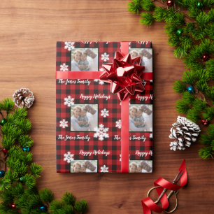 Papier Cadeau Russe rouge et noir plaid avec détail de flocon de