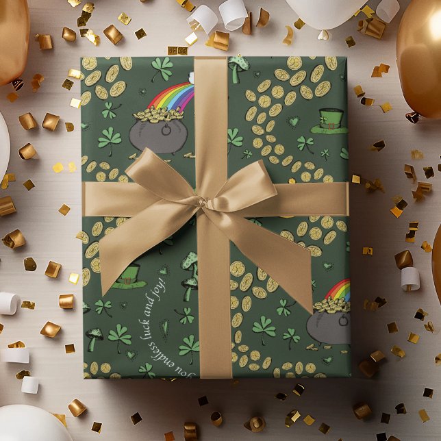 Papier Cadeau Russe S Motif Vert Shamrock irlandais St patrick (Elegant yet whimsical St Patricks Day Theme. Pots of gold, rainbows, shamrock coins, Irish Blessings)