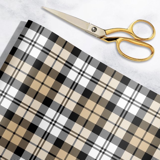 Papier Cadeau Russe Tan noir et blanc Tartan Plaid Holiday (Créateur téléchargé)