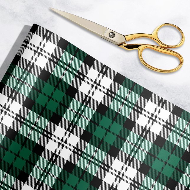 Papier Cadeau Russe Vert noir et blanc Tartan Plaid Holiday (Créateur téléchargé)