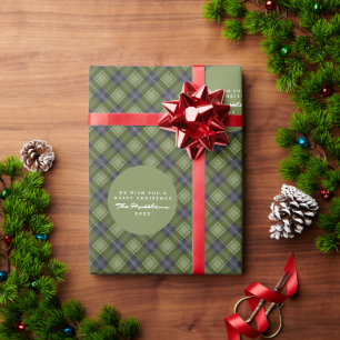 Papier Cadeau Russe Vert Plaid Tartan Famille Noël