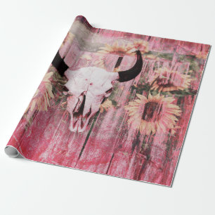 Papier Cadeau Russe Western Taureau Taureau rose Tournesols Jaun