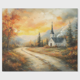 Papier Cadeau Rustic Autumn Church aquarelle peinture découpage