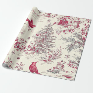 Papier Cadeau Rustic Bird et Poinsettia Motif de Noël (17)