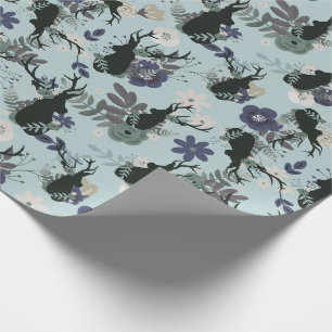 Papier Cadeau Rustic Deer Head Bleu Floral Baby shower moderne