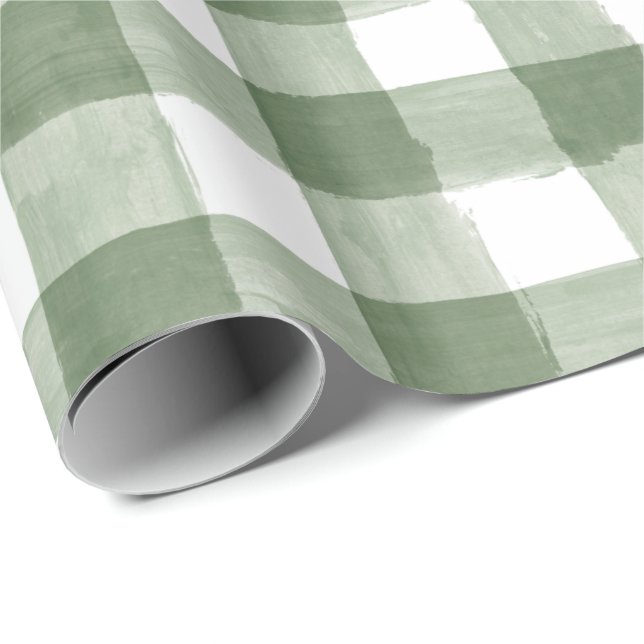 Papier Cadeau Rustic Green Buffalo Check Papier d'emballage de v (Coin rond)