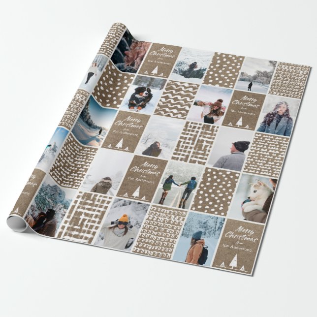 Papier Cadeau Rustic Kraft Christmas Personnaliser Collage Photo (Déroulé)