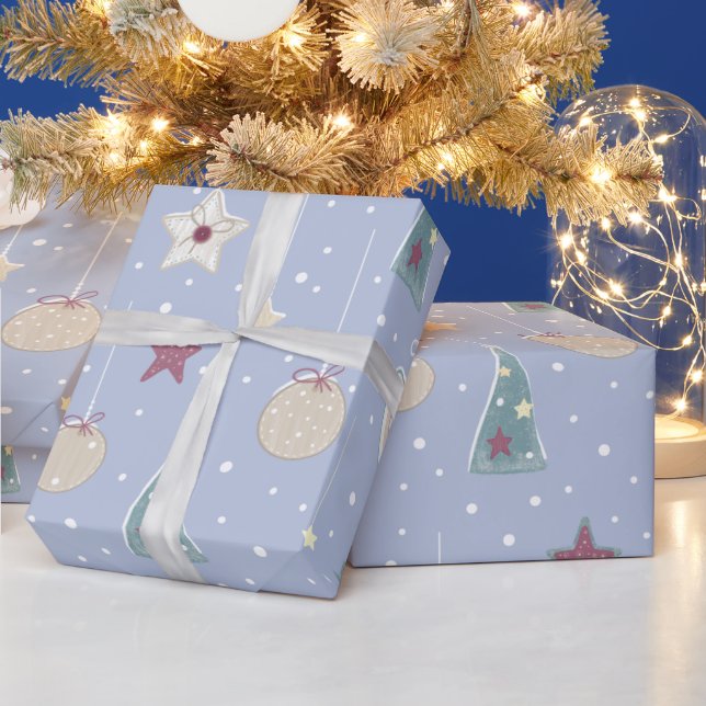 Papier Cadeau Rustic Pastel Noël Arbre étoile Motif de coeur (Vacances)