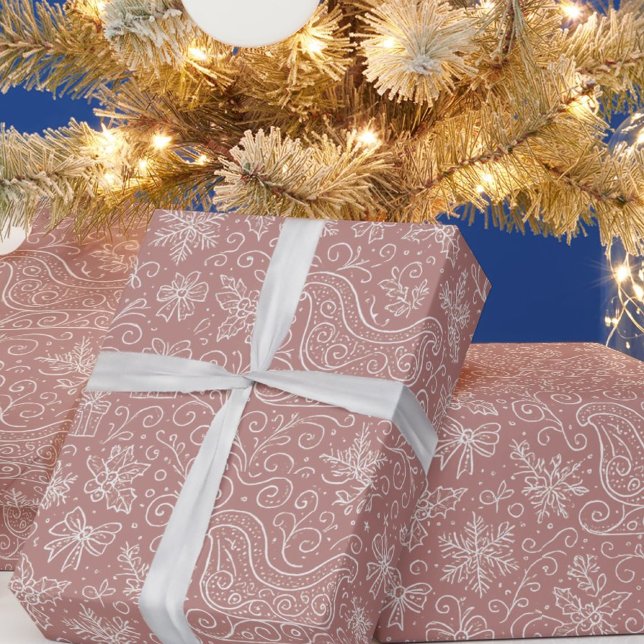 Papier Cadeau Rustic Pink Doodle Noël Motif de l'aube de Noël (Créateur téléchargé)