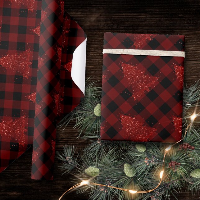 Papier Cadeau Rustic Red Christmas Tree Modern Buffalo Plaid (Créateur téléchargé)