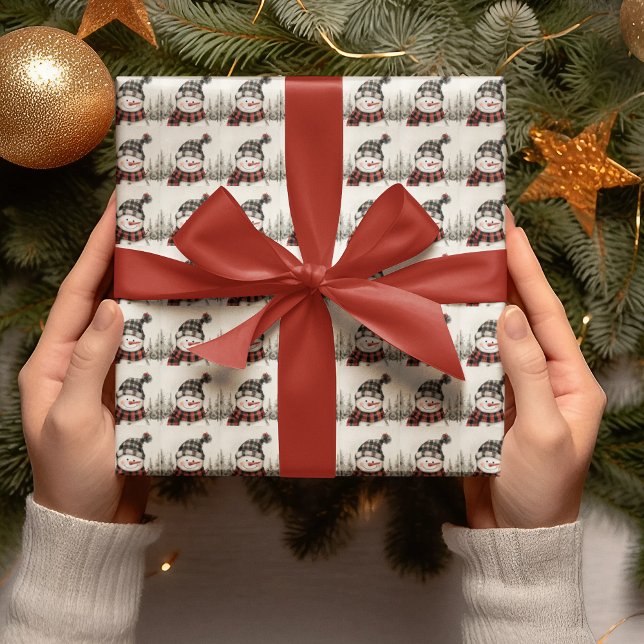 Papier Cadeau Rustic Snowman Plaid Christmas Personalized  (Créateur téléchargé)
