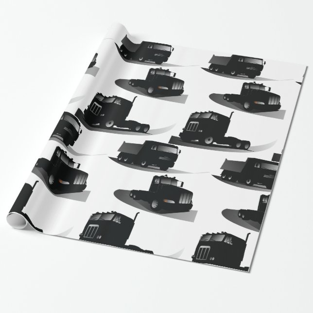 Papier Cadeau Rustic Trois Camions Noirs Conception Vintage Cami (Déroulé)