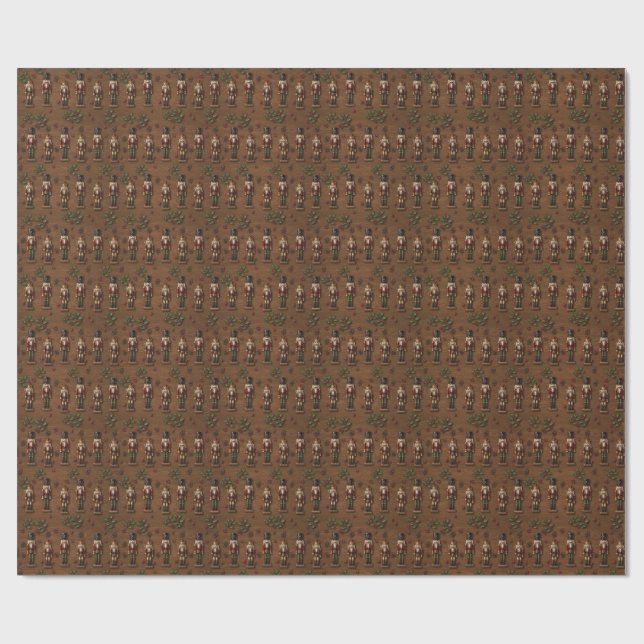 Papier Cadeau Rustic Wood & Nutcracker Christmas Wrapping Paper (Plat)