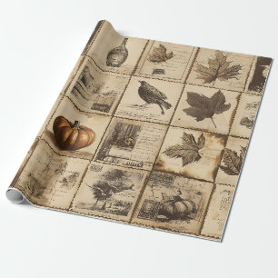 Papier Cadeau Rustique Automne Ephemera Collage   Terre chaude (