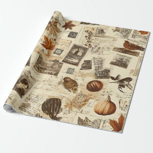 Papier Cadeau Rustique Automne Ephemera Collage Terre chaude
