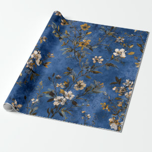 Papier Cadeau Rustique Bold Bleu Nuit Botanique Floral Vintage