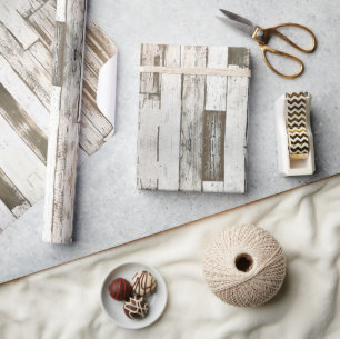 Papier Cadeau rustique ferme de campagne grise blanc bois
