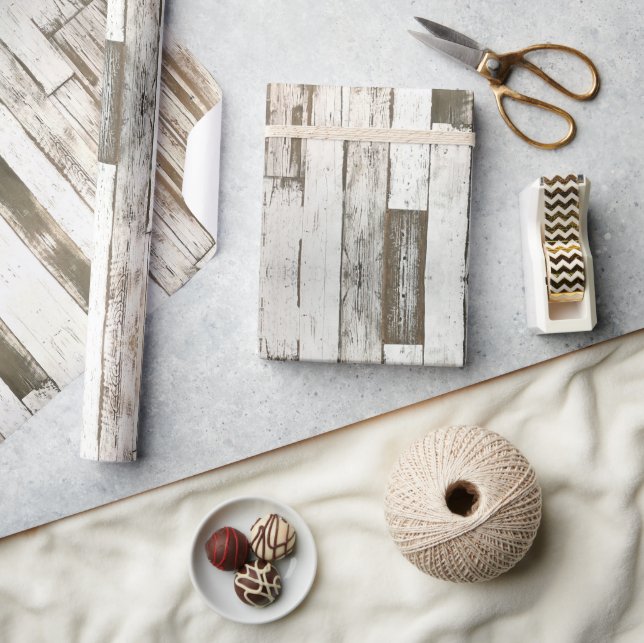 Papier Cadeau rustique ferme de campagne grise blanc bois (Artisanat)
