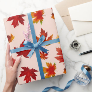 Papier Cadeau Rustique Feuilles d'érable d'automne Motif sans co