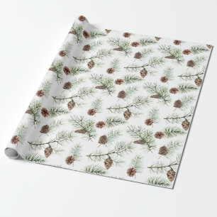 Papier Cadeau Rustique hiver Pinecone Branches Cadeau