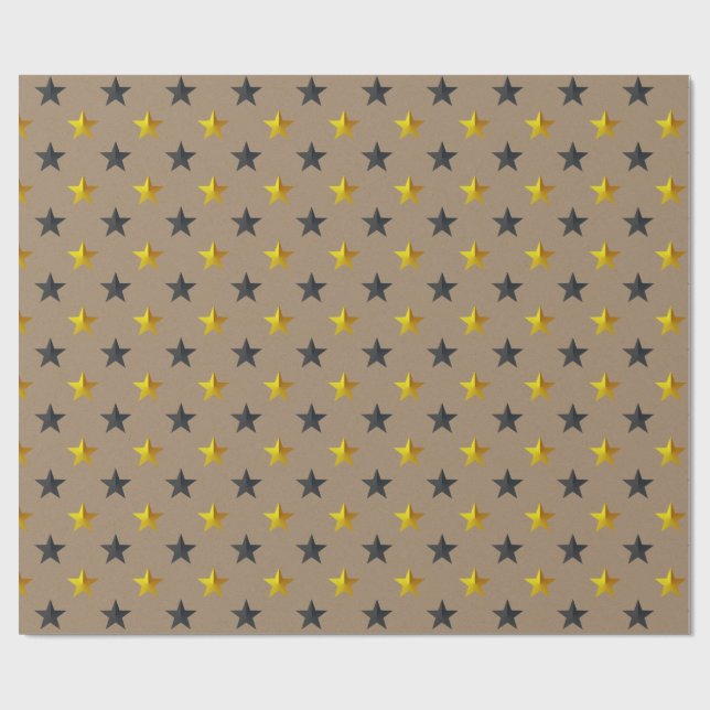 Papier Cadeau Rustique Kraft Black Gold Stars (Plat)