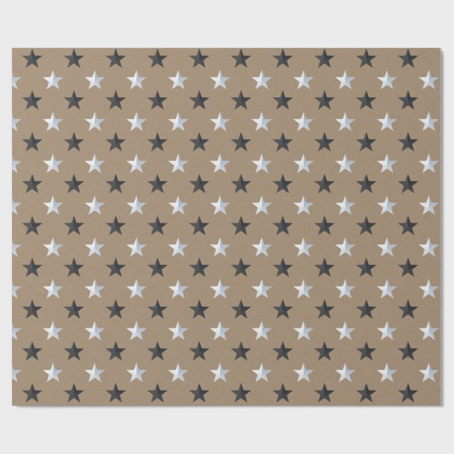 Papier Cadeau Rustique Kraft Black Silver Stars (Plat)