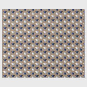 Papier Cadeau Rustique Kraft Bright Marine Bleu Étoiles d'argent