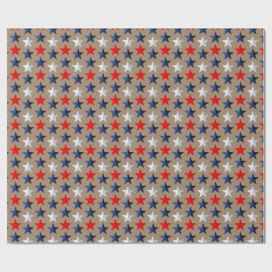 Papier Cadeau Rustique Kraft Bright Red White & Blue Stars