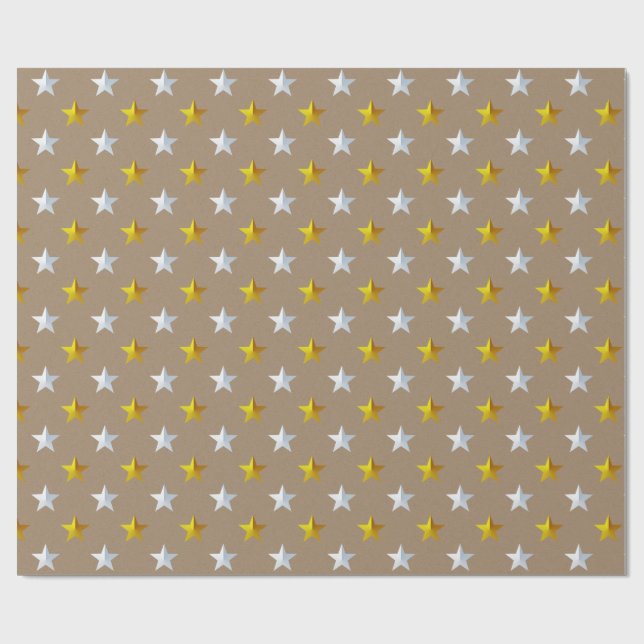 Papier Cadeau Rustique Kraft Gold Silver Stars (Plat)