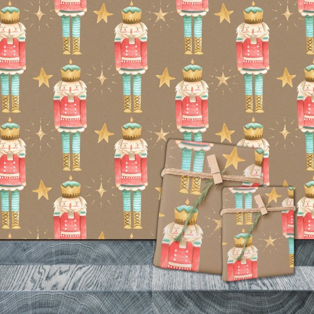 Papier Cadeau Rustique Kraft Le Noisette de Noël (Rustic Kraft The Christmas Nutcracker Holiday Gift Wrapping Paper Rolls)