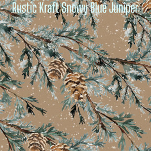 Papier Cadeau Rustique Kraft Snowy Blue Juniper Branche et cônes