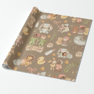 Papier Cadeau Rustique Kraft Toute Ethnicité Baby Grand Motif