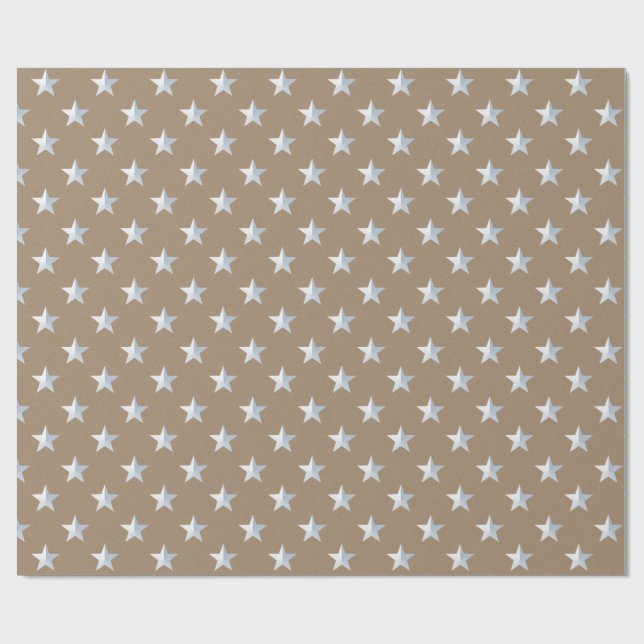 Papier Cadeau Rustique Kraft White Silver Stars (Plat)