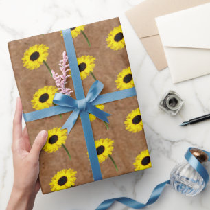 Papier Cadeau Rustique Mariée d'automne Kraft & Burlap Sunflowe