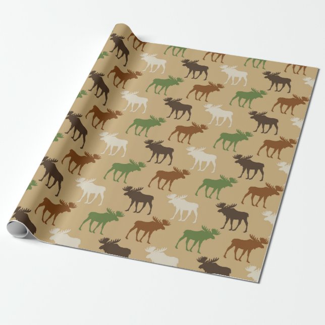 Papier Cadeau Rustique Moose Motif (Déroulé)