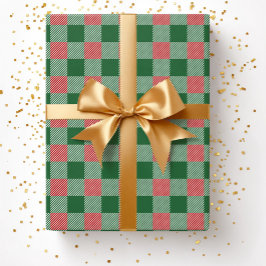 Papier Cadeau Rustique Noël Vert Plaid Motif