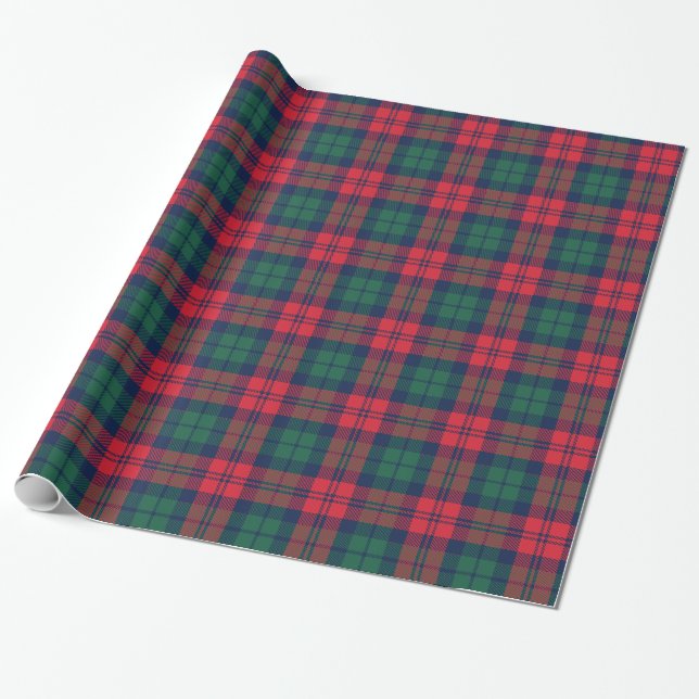 Papier Cadeau Rustique rouge vert et marine vacances Tartan Plai (Déroulé)