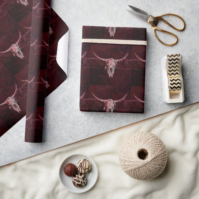 Papier Cadeau Rustique Taureau rouge occidental Motif Brown (Artisanat)