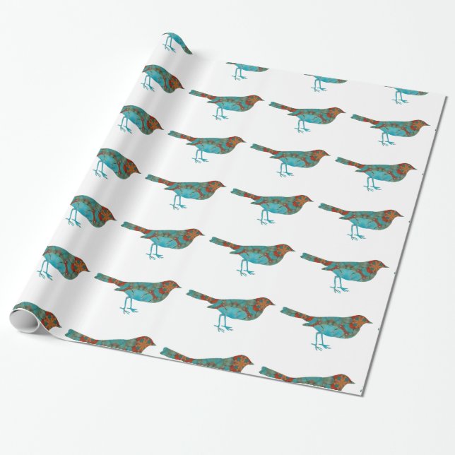 Papier Cadeau Rustique Turquoise Bird (Déroulé)