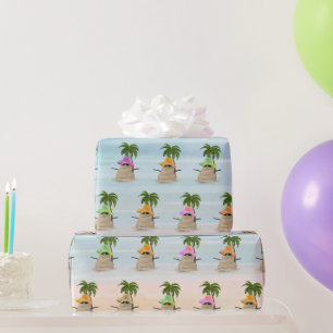 Papier Cadeau Sable Tropical Avec Palmier